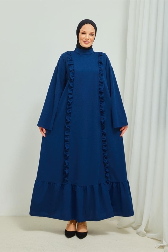 Fırfır Detaylı Tesettür Elbise Abaya BRC11M01 Indigo - 1