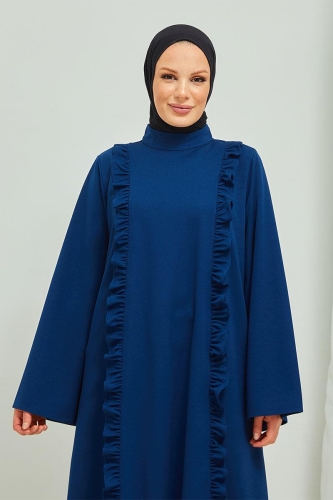 Fırfır Detaylı Tesettür Elbise Abaya BRC11M01 Indigo - 4