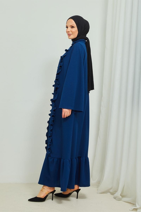 Fırfır Detaylı Tesettür Elbise Abaya BRC11M01 Indigo - 8