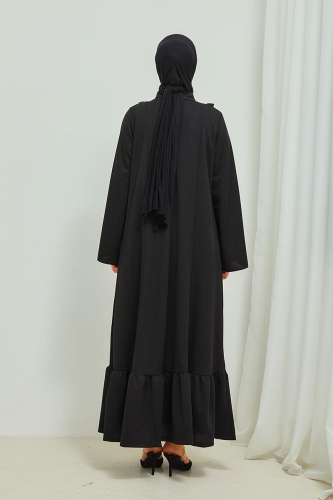 Fırfır Detaylı Tesettür Elbise Abaya BRC11M01 Indigo - 10