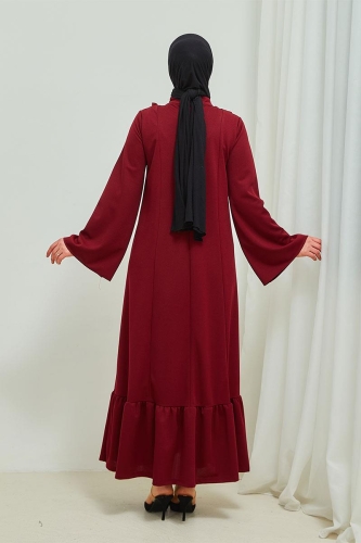 Fırfır Detaylı Tesettür Elbise Abaya BRC11M01 Bordo - 9