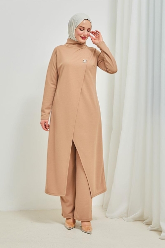 Tesettür Tunik Pantolon Takım BRC8075 Latte - 1