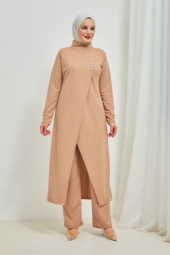 Tesettür Tunik Pantolon Takım BRC8075 Latte - 3