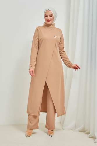 Tesettür Tunik Pantolon Takım BRC8075 Latte - 4