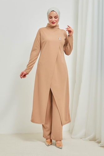 Tesettür Tunik Pantolon Takım BRC8075 Latte - 5