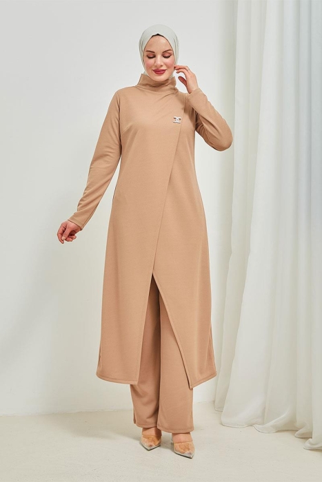 Tesettür Tunik Pantolon Takım BRC8075 Latte - 6