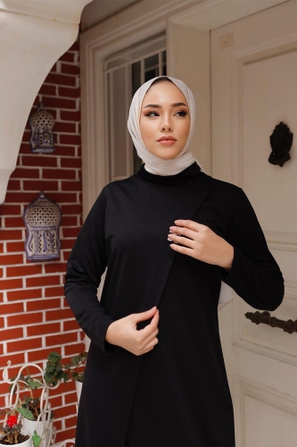 Tesettür Tunik Pantolon Takım BRC8075 Siyah - 2