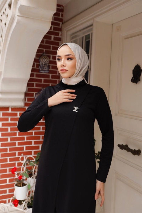 Tesettür Tunik Pantolon Takım BRC8075 Siyah - 4