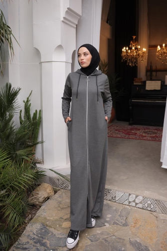 Unlined - Abaya -BTS0008 - Anthracite - 1