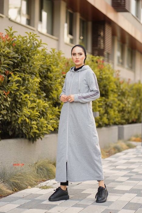 Unlined - Abaya -BTS0008 - Gray - 1