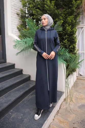 Unlined - Abaya -BTS0008 - Navy Blue - 1