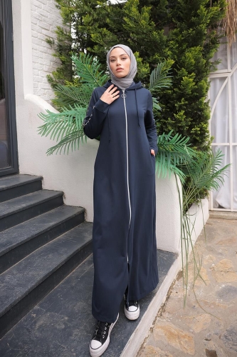 Unlined - Abaya -BTS0008 - Navy Blue - 4